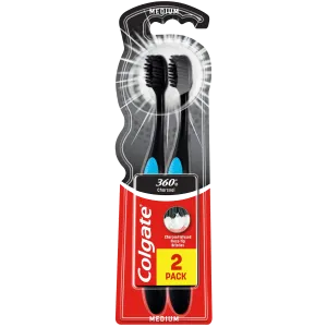 Colgate 360° Black средняя зубная щетка, 2 шт/1 упаковка