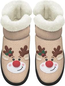 Зимние ботинки KEIAHUAN для женщин, с утеплителем из меха, удобные короткие ботильоны для прогулок на улице, Christmas Reindeer