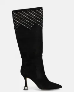 Женские ботильоны на каблуке с декоративными камнями и металлическими элементами Alma en Pena, черный