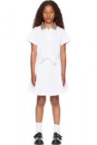 Детское белое платье-рубашка-поло с воротником из хлопка в клетку Burberry