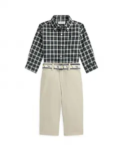 Комплект из 3 предметов для мальчика: клетчатая рубашка, ремень и холщовые брюки Polo Ralph Lauren, мультиколор