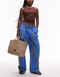 Широкие брюки Topshop из поплина в полоску, надеваемые без застежки