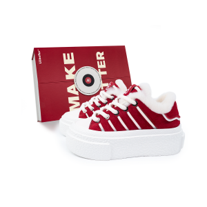 Lilbetter Рождественские красные кроссовки с низким верхом из искусственного меха для скейтбординга. Легкие женские