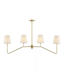 Подвесной светильник Signe 121 см, классический минималистичный, из железа, со светодиодной подсветкой и 4 плафонами, золотистая отделка Jonathan Y