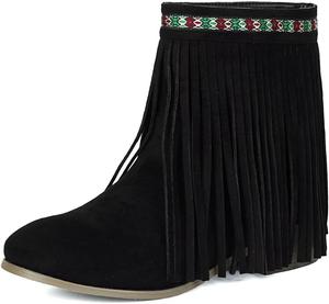 Женские ботильоны Joojaky с кисточками на щиколотке, среднем каблуке и западным дизайном, Black