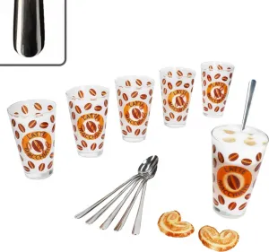 Набор из 12 стаканов для кремона латте макиато, оранжевый + ложки Style Art, длина 19 см, на 6 персон MamboCat