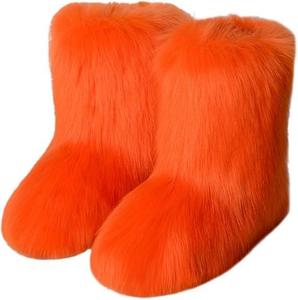 Женские ботинки из искусственного меха, пушистые короткие зимние ботинки до середины икры, теплые, удобные, для улицы, на плоской подошве Eileen UU, Orange