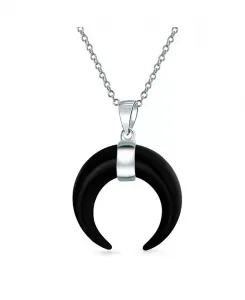 Ожерелье с подвеской в виде итальянского полумесяца в стиле бохо-племени, убывающая луна, из стерлингового серебра Bling Jewelry, black