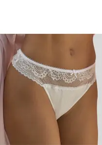 Стринги LASCANA с высокой талией и широким поясом из цветочного кружева, кремовый