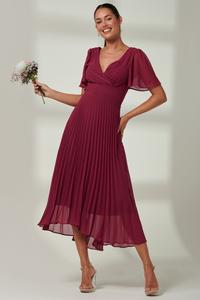 Плиссированное платье макси Elene из шифона с асимметричным подолом Jolie Moi, красный