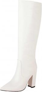 Женские массивные высокие сапоги на каблуке до колена - модные кожаные сапоги с заостренным носком и толстым каблуком, высокие сапоги 2021 осенний тренд, ковбойские сапоги на квадратном каблуке, повседневная обувь Oiangi, White