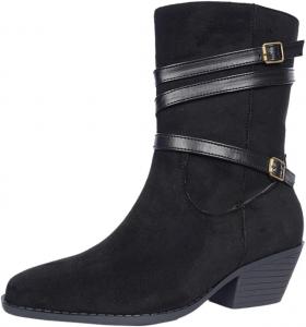 Осень/Зима - Женские короткие ботинки большого размера однотонного цвета - Дизайн с пряжкой на ремне - Повседневные и универсальные - Подходят для всех случаев FmShi, Black