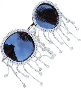 Солнцезащитные очки Melrose Luxury Diamonds круглой формы для женщин, блестящие модные овальные солнцезащитные очки в стиле панк, Black