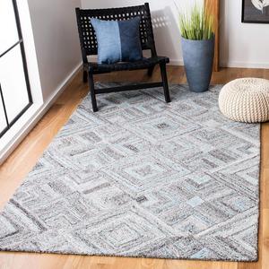 Ковер SAFAVIEH, 183 x 183 см, Abstract Collection, Grey & Turquoise, ручной работы из шерсти и вискозы, идеален для помещений с высокой проходимостью в гостиной, спальне (ABT642F)