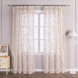 Штора со сборчатой лентой, вуаль с принтом Блестящие ветки, прозрачная, спальня/гостиная, 260 x 140 см, золото, 1 шт. Joyswahl