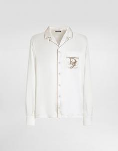Шелковая рубашка с вышивкой логотипа Dolce & Gabbana, белый