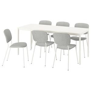 Стол и 6 стульев VIHALS/VIHALS IKEA, 120/180x74 см, цвет white/white tibbleby beige-grey