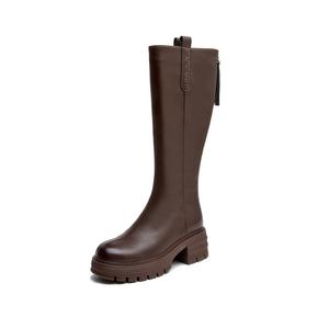 AOKANG Коричневые женские полусапожки на каблуке 6 см, цвет Brown