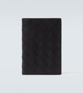 Кожаный кошелёк Intrecciato Bottega Veneta, Black/Glass-Silver