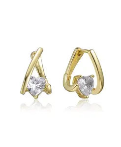 Серьги-Хагге с покрытием из белого золота или 14-каратного золота с прозрачными кубическими цирконами Rachel Glauber, gold