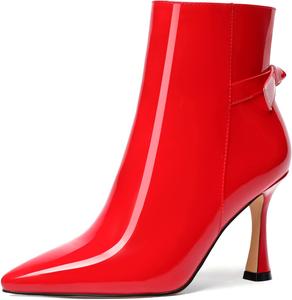Женские ботильоны FEMSTEP с заостренным носком, повседневные, лакированные, для свиданий, на молнии, на высоком каблуке 3,3 дюйма, Red