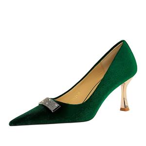 QITUMAUL Зеленые женские туфли на тонком каблуке 7 см, цвет Green[Heel Height 7cm]