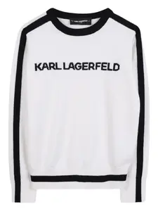 Свитер вязки интарсия с логотипом KARL LAGERFELD KIDS, белый