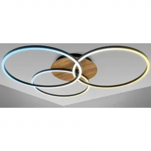 Потолочный светильник LED BK_FR1528 LED-потолочная лампа, 40 Вт, регулировка цветовой температуры, диммируемая LED-модуль 1 шт., теплый-белый - холодный-белый, поворотная, с деревянными элементами, функция памяти, 3.000-6.500K, 4.400 Лм B.K.Licht, черный