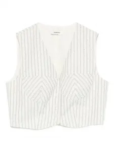 Укороченный топ в полоску со стразами Sandro, белый