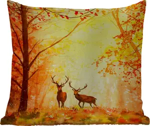 Подушка для улицы - натуральная - масляная краска - олени - животные - осень - оранжевый - 40x40 см - водонепроницаемая - подушка для отдыха - подушка - интерьерная - обивка с изображением MuchoWow