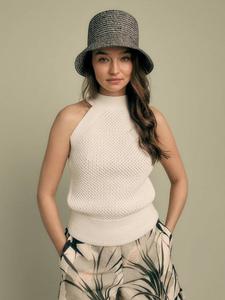 Топ с воротником-хомутом из хлопковой смеси с отделкой крючком FLORERE, Ivory