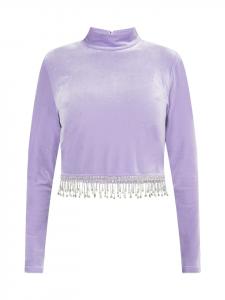 Женская блестящая рубашка из эластичного бархата, лавандового цвета faina