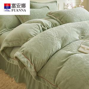 FUANNA Комплект постельного белья 4 предмета, 200x240 см, 2 кг, молочный вельвет, утепленный, цвет Fanhua - темно-зеленый