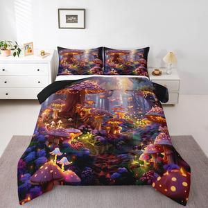 Erosebridal Комплект постельного белья Glitter Mushroom с принтом грибов и лесным дизайном для детей, Yellow Green