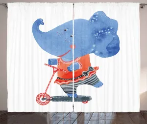 Штора в деревенском стиле Акварельный слон от ABAKUHAUS, скутер в виде животного, универсальная ленточная штора для гостиной с петлями и крючками, 280 x 175 см, цвет: лазурно-голубой и алый Abakuhaus