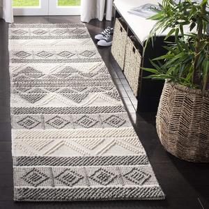 Ковер-дорожка SAFAVIEH, 69 x 183 см, Natura Collection, Ivory & Grey, ручной работы марокканский бохо племенной стиль, шерсть и хлопок, идеально для помещений с высокой проходимостью в гостиной, спальне (NAT104A)