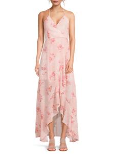 Длинное струящееся платье с цветочным принтом и оборками Lea & Viola, розовый