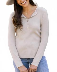 Рифленый свитер хенли в овсяном цвете Grace and Lace, Oatmeal