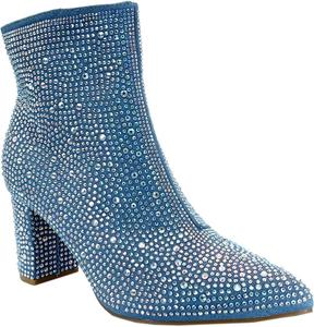 Женские ботильоны ABSOLEX с заостренным носком, стразами, средним каблуком, Blue Denim