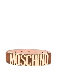 Кожаный ремень с логотипом Moschino, коричневый