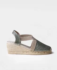 Женские блестящие плетеные эспадрильи на клиновидной подошве с резинками Toni Pons, хаки
