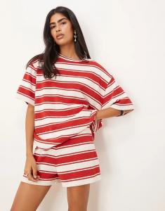 Короткий мини-костюм ASOS DESIGN в красную и белую полоску