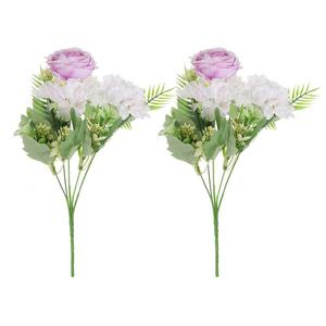 5 веток искусственных шелковых пионов, гортензий, искусственных цветов со стеблем для декора, 2 шт. Unique Bargains, фиолетовый