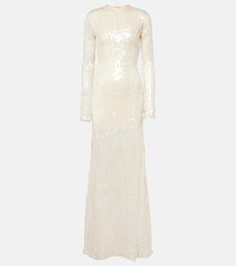Платье с открытой спиной, расшитое пайетками David Koma, кремовый