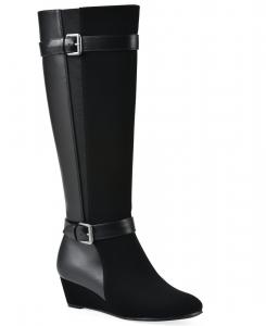 Женские высокие сапоги на танкетке с широким голенищем Cheers White Mountain, Black