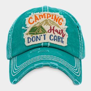 Винтажная бейсболка "CAMPING HAIR DON'T CARE" FASHNZFAB, бирюзовый