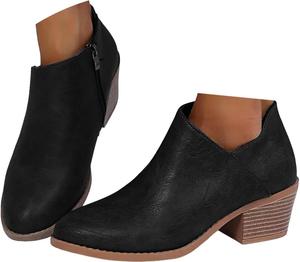 Женские ботильоны с круглым носком, из искусственной замши, с набранным каблуком в западном стиле, на низком каблуке, модные, для улицы, повседневные, без шнуровки Generic, 2-Black