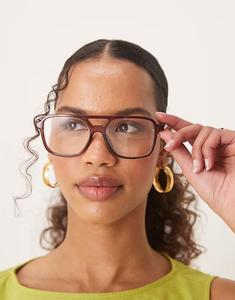 Очки-авиаторы ASOS DESIGN с прозрачными линзами коричневого цвета