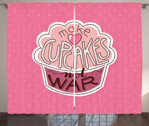 Штора в деревенском стиле ABAKUHAUS "Забавные слова", с узором "Кексы в горошек", присборенная штора для спальни с петлями и крючками, 280 x 245 см, цвет: засушенная роза, персиково-розовый Abakuhaus