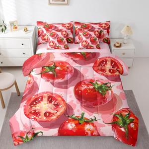 Erosebridal Комплект постельного белья Tomato Juicy Tomatoes с изображением овощей, включает пододеяльник, простыни и наволочки, Red